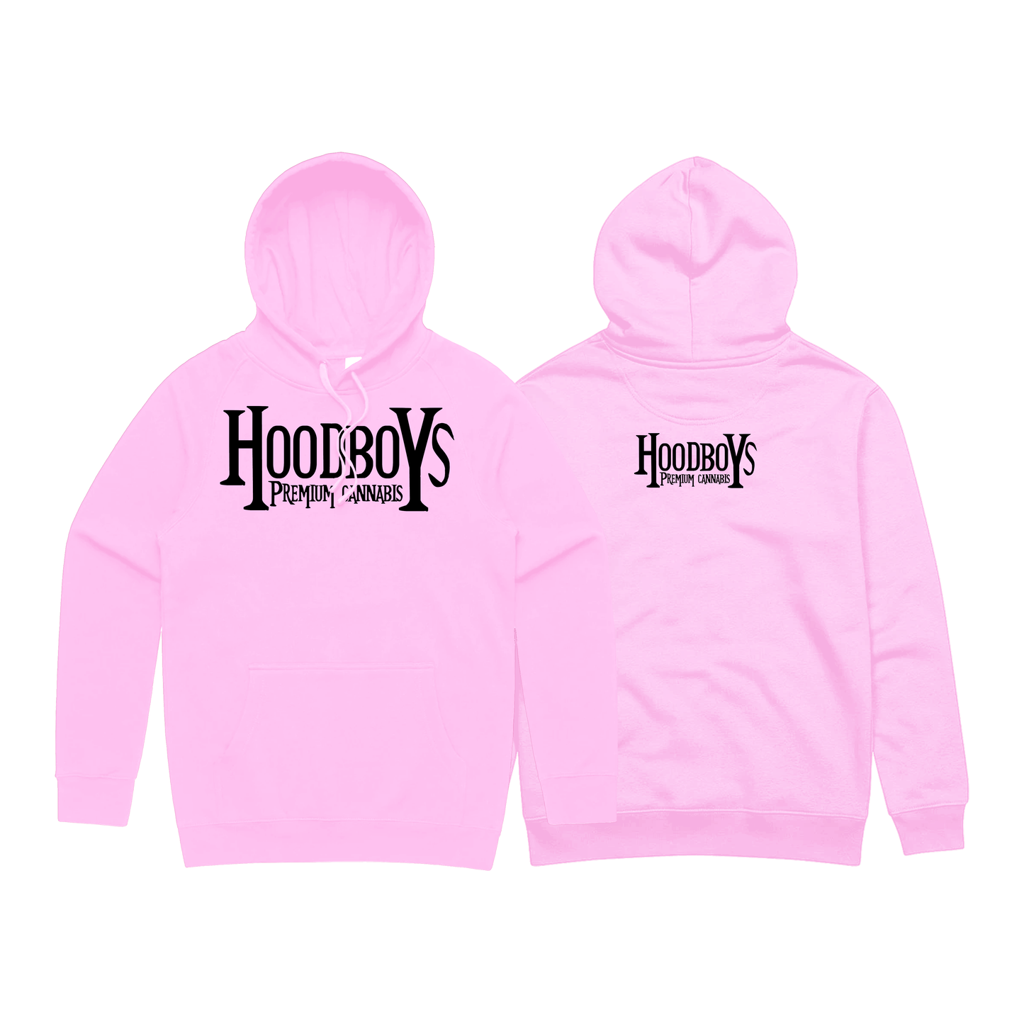 Pink hoodie with black letters
